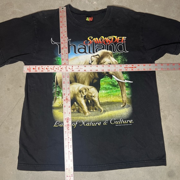 JOLIGOLF- Land Of Nature & Culture Thailand, Elephant Print, Black T-Shirt Sz L - Picture 2 of 4